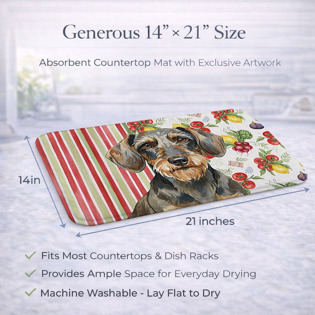 Wirehaired Wild Boar Dachshund Vegetables Dish Drying Mat Absorbent Dish Drying Mat Pad for Kitchen Counter Dish Drainer Mat for Countertop, 14 x 21", Multicolor