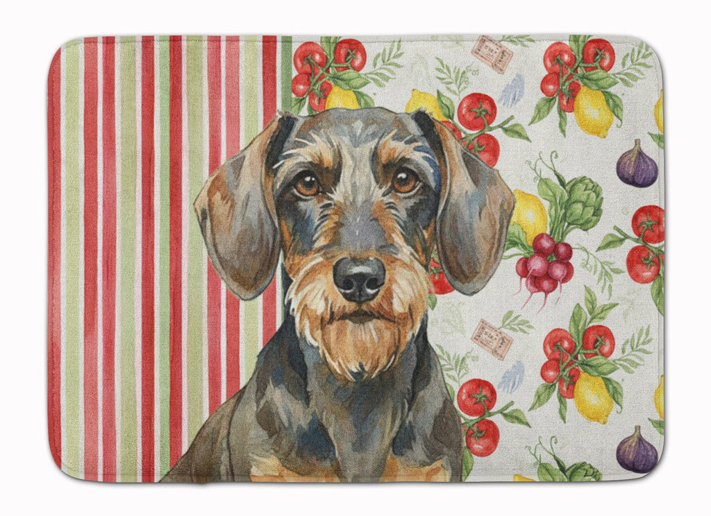 Wirehaired Wild Boar Dachshund Vegetables Memory Foam Kitchen Mat Machine Washable Anti-Fatigue Cushion Comfort Bath or Kitchen Rug