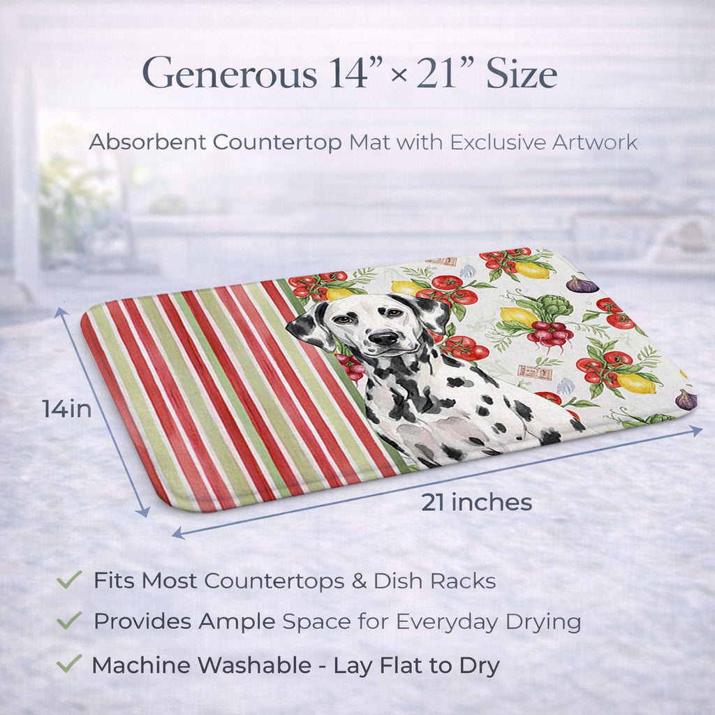 Dalmatian Vegetables Dish Drying Mat Absorbent Dish Drying Mat Pad for Kitchen Counter Dish Drainer Mat for Countertop, 14 x 21", Multicolor