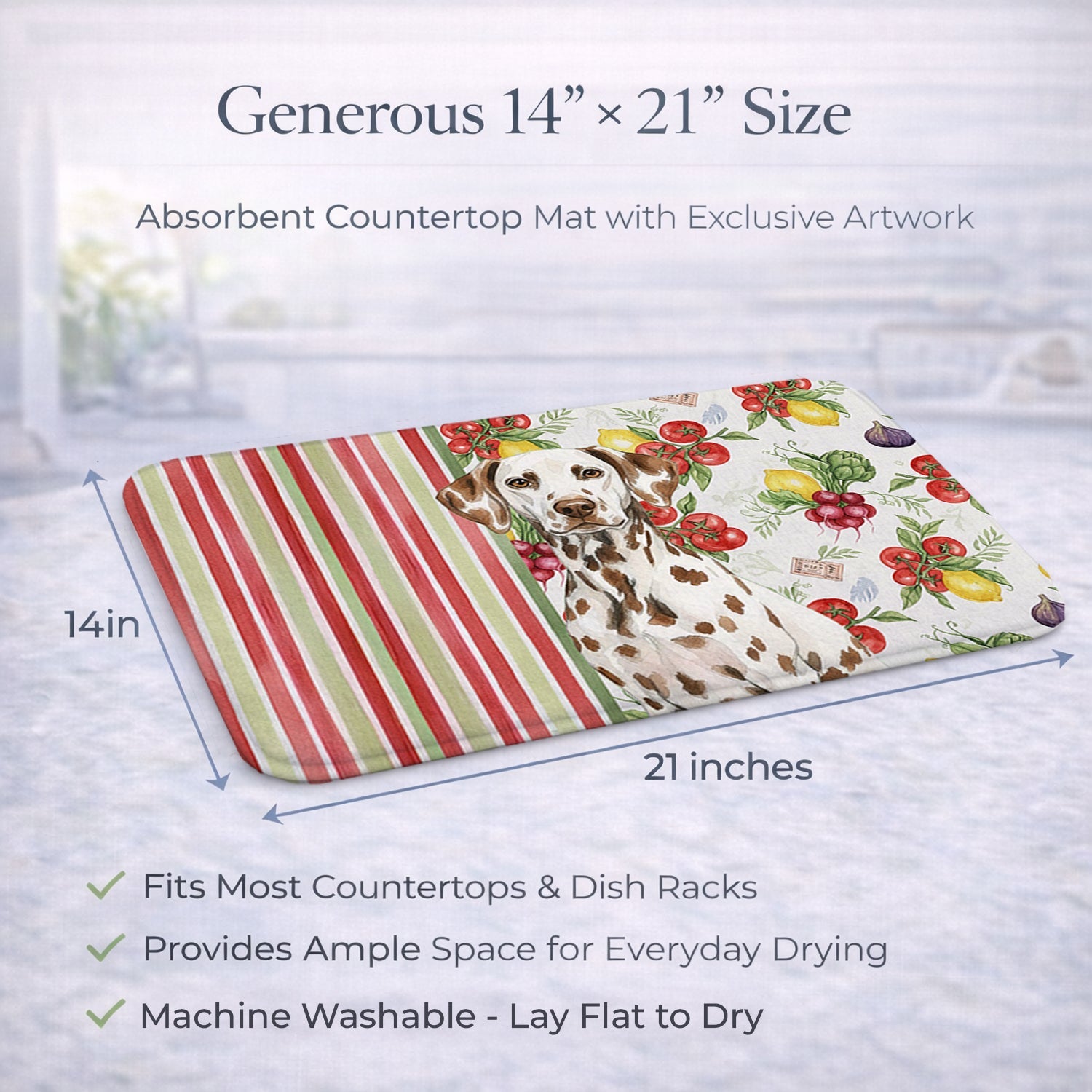 Liver Dalmatian Vegetables Dish Drying Mat Absorbent Dish Drying Mat Pad for Kitchen Counter Dish Drainer Mat for Countertop, 14 x 21", Multicolor