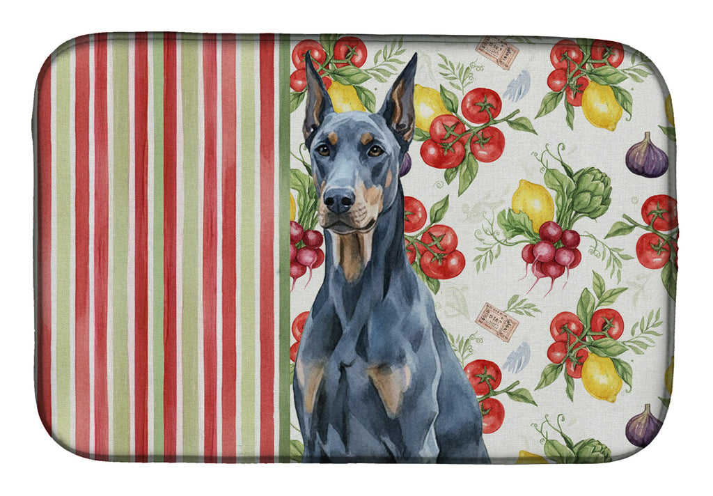 Blue Doberman Pinscher Vegetables Dish Drying Mat Absorbent Dish Drying Mat Pad for Kitchen Counter Dish Drainer Mat for Countertop, 14 x 21", Multicolor