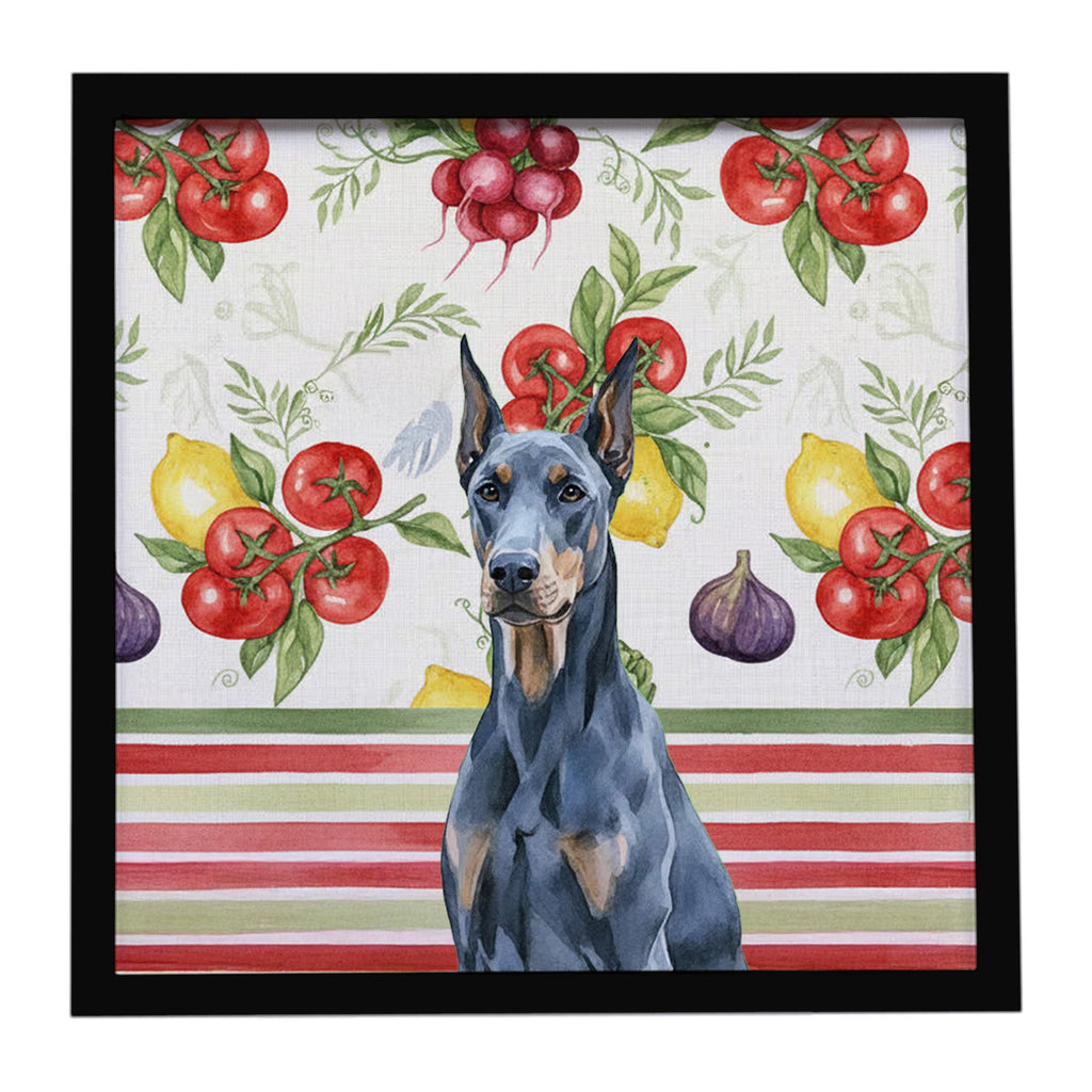 Blue Doberman Pinscher Vegetables Framed Metal Print Bathroom, Kitchen, Office, Home Decor Wall Art Ready to Hang, Square, 8X8