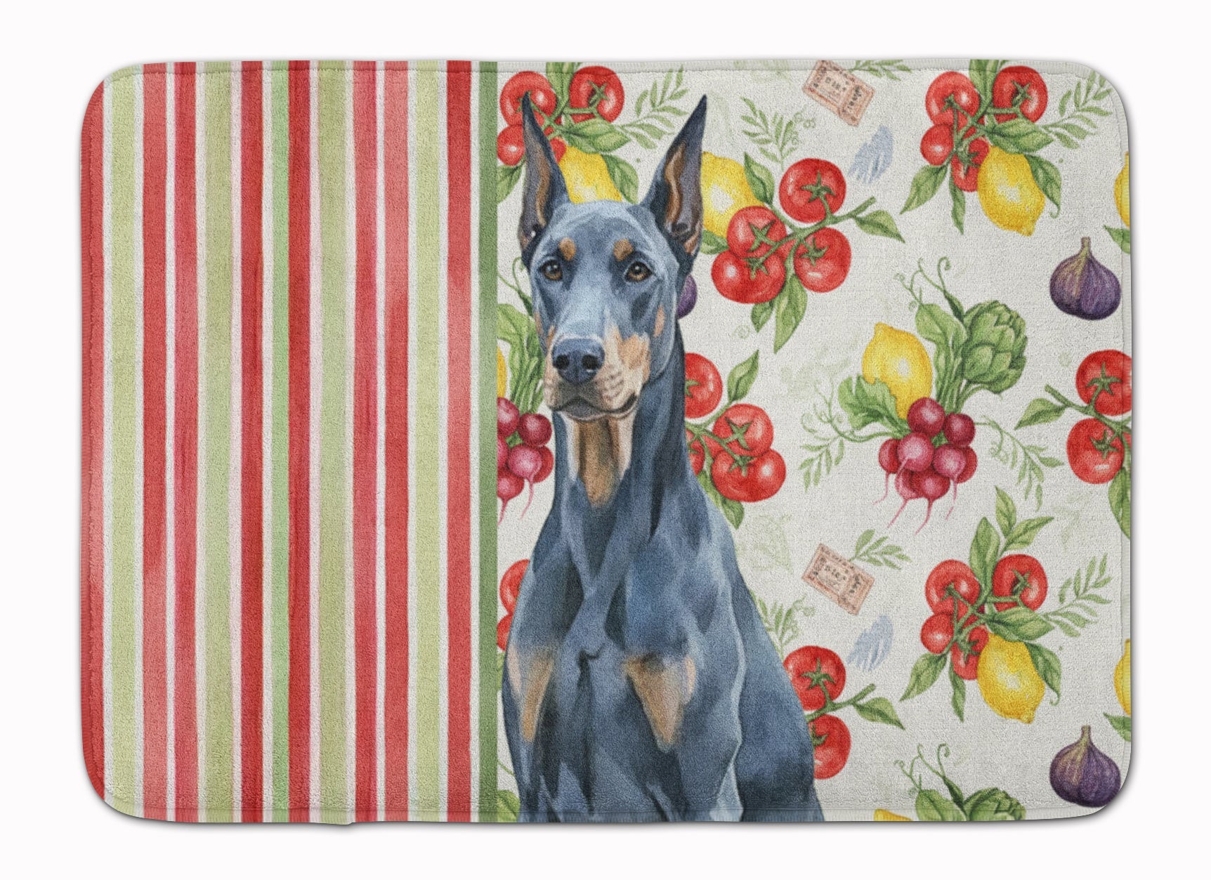 Blue Doberman Pinscher Vegetables Memory Foam Kitchen Mat Machine Washable Anti-Fatigue Cushion Comfort Bath or Kitchen Rug