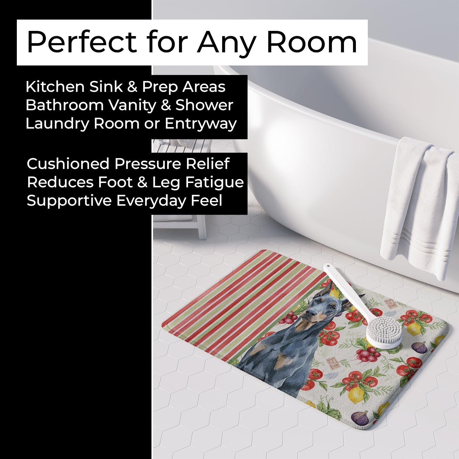 Blue Doberman Pinscher Vegetables Memory Foam Kitchen Mat Machine Washable Anti-Fatigue Cushion Comfort Bath or Kitchen Rug