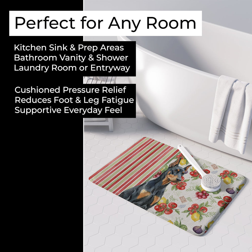 Doberman Pinscher Vegetables Memory Foam Kitchen Mat Machine Washable Anti-Fatigue Cushion Comfort Bath or Kitchen Rug