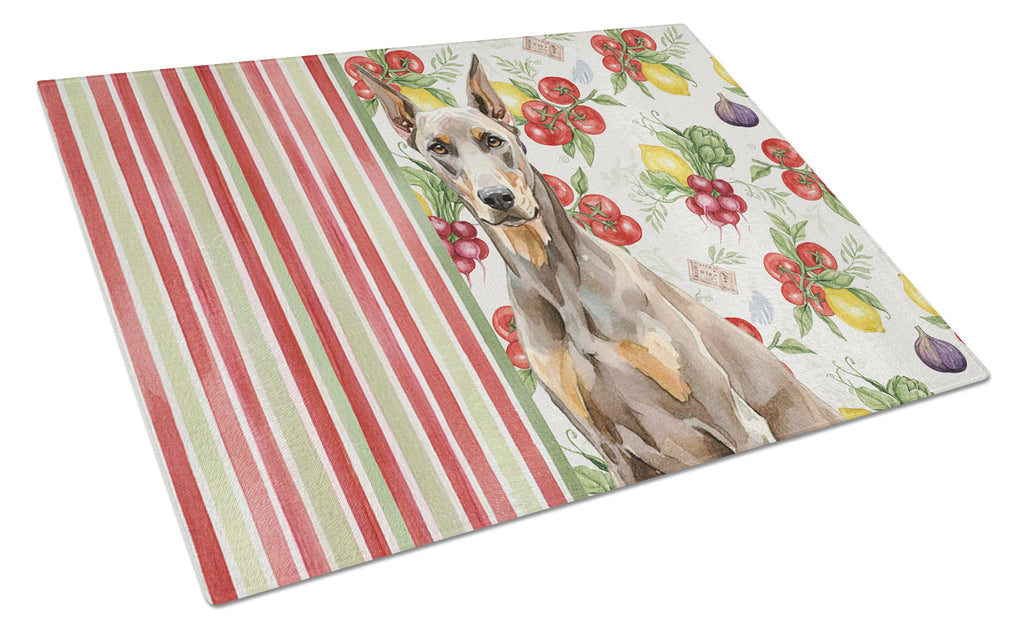 Fawn Doberman Pinscher Vegetables Cutting Board Tempered Glass Kitchen Cutting Surface, Heat Resistant Chopping, Non-Slip Feet, Food Prep & Serving