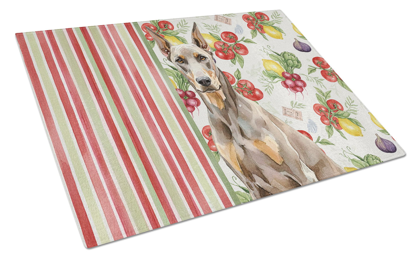 Fawn Doberman Pinscher Vegetables Cutting Board Tempered Glass Kitchen Cutting Surface, Heat Resistant Chopping, Non-Slip Feet, Food Prep & Serving