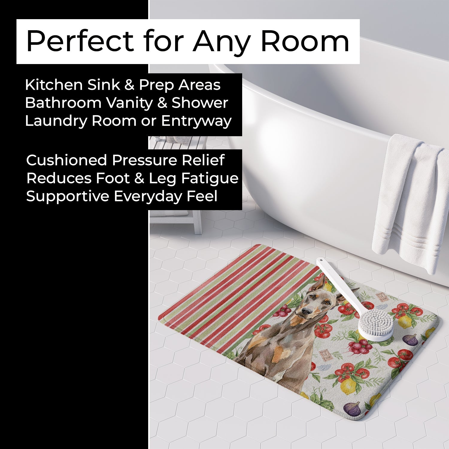 Fawn Doberman Pinscher Vegetables Memory Foam Kitchen Mat Machine Washable Anti-Fatigue Cushion Comfort Bath or Kitchen Rug