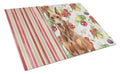 Red Doberman Pinscher Vegetables Cutting Board Tempered Glass Kitchen Cutting Surface, Heat Resistant Chopping, Non-Slip Feet, Food Prep & Serving