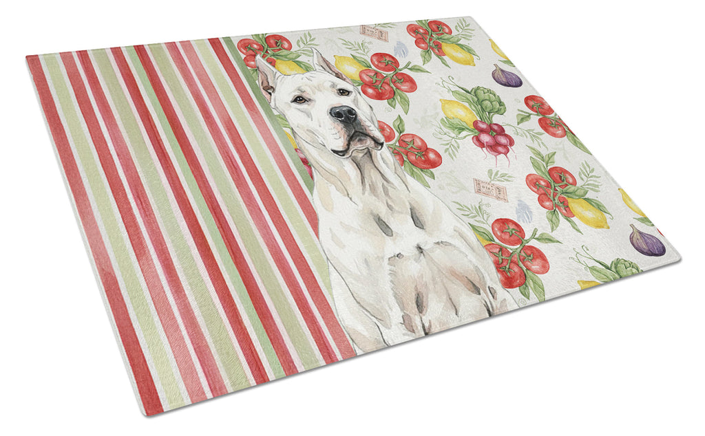 Dogo Argentino Vegetables Cutting Board Tempered Glass Kitchen Cutting Surface, Heat Resistant Chopping, Non-Slip Feet, Food Prep & Serving