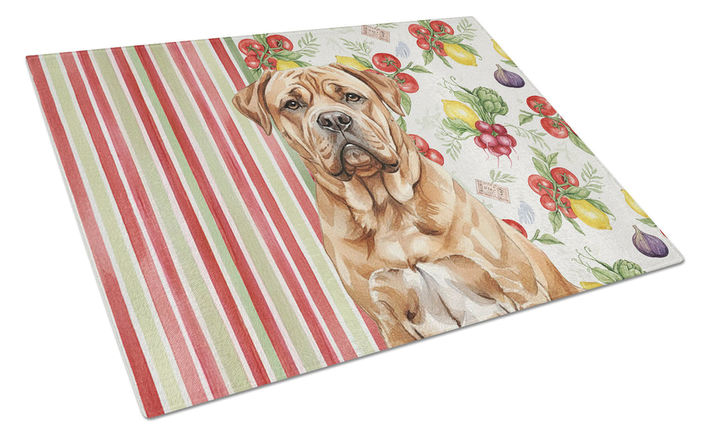 Dogue de Bordeaux Vegetables Cutting Board Tempered Glass Kitchen Cutting Surface, Heat Resistant Chopping, Non-Slip Feet, Food Prep & Serving