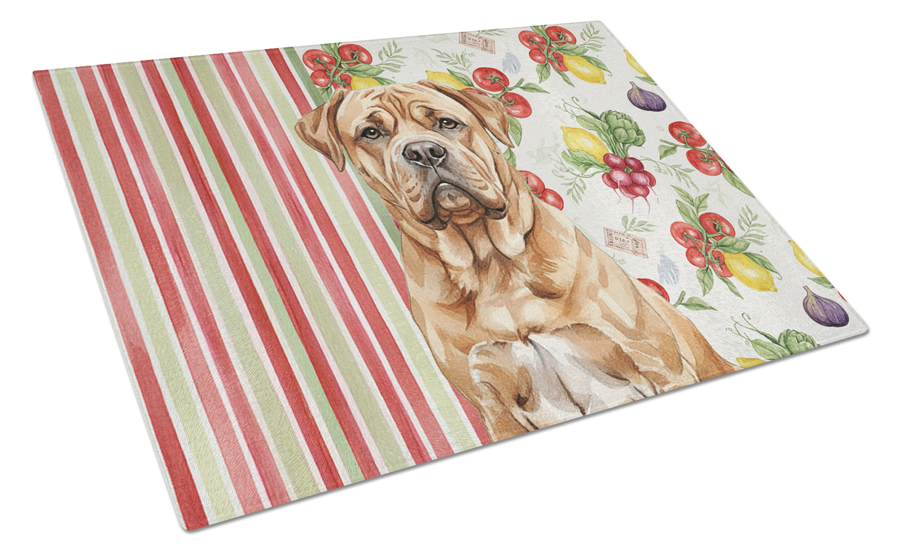 Dogue de Bordeaux Vegetables Cutting Board Tempered Glass Kitchen Cutting Surface, Heat Resistant Chopping, Non-Slip Feet, Food Prep & Serving