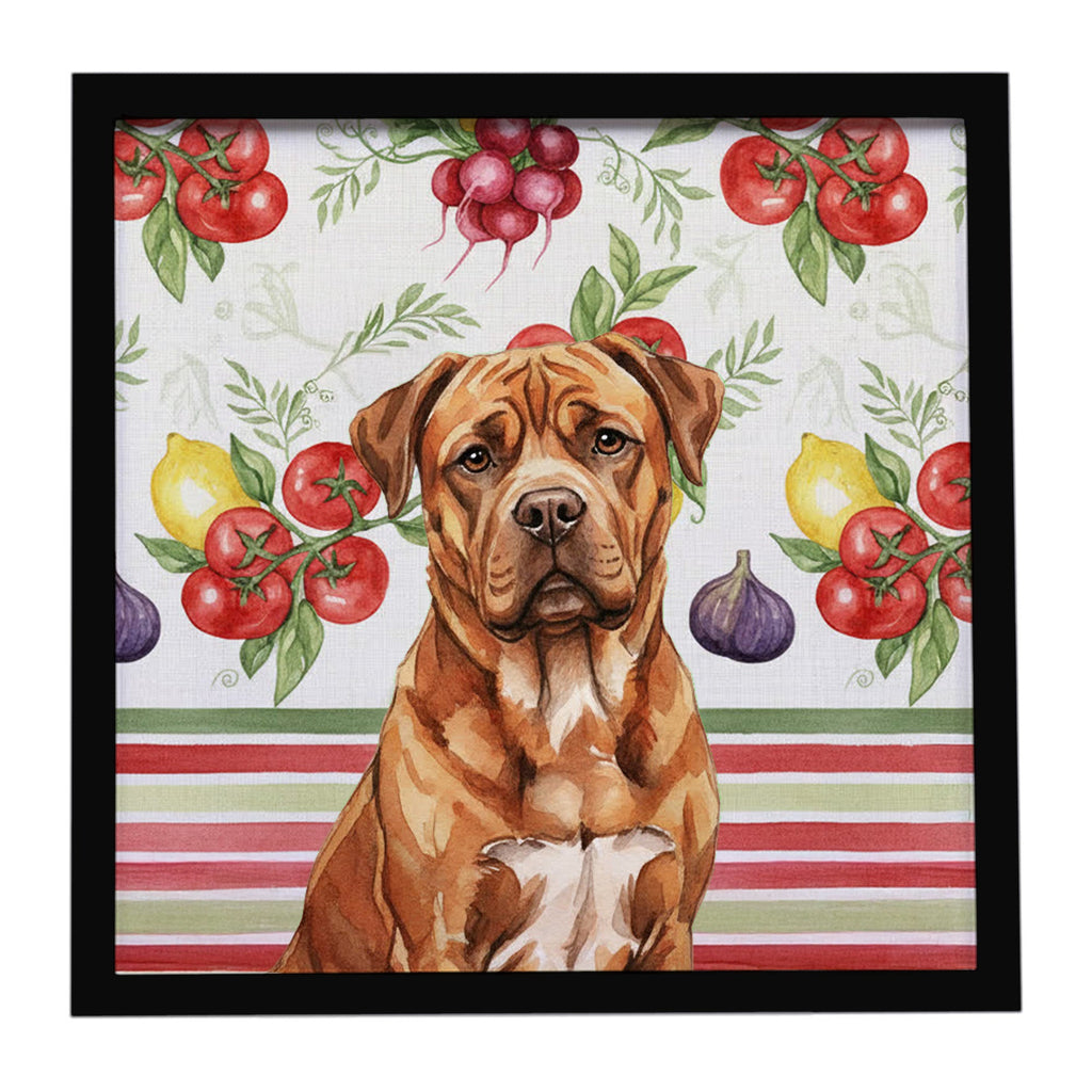 Mahogany Dogue de Bordeaux Vegetables Framed Metal Print Bathroom, Kitchen, Office, Home Decor Wall Art Ready to Hang, Square, 8X8
