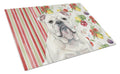 White English Bulldog Vegetables Cutting Board Tempered Glass Kitchen Cutting Surface, Heat Resistant Chopping, Non-Slip Feet, Food Prep & Serving