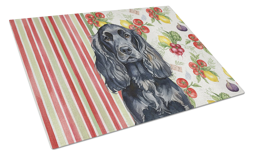 Black English Cocker Spaniel Vegetables Cutting Board Tempered Glass Kitchen Cutting Surface, Heat Resistant Chopping, Non-Slip Feet, Food Prep & Serving