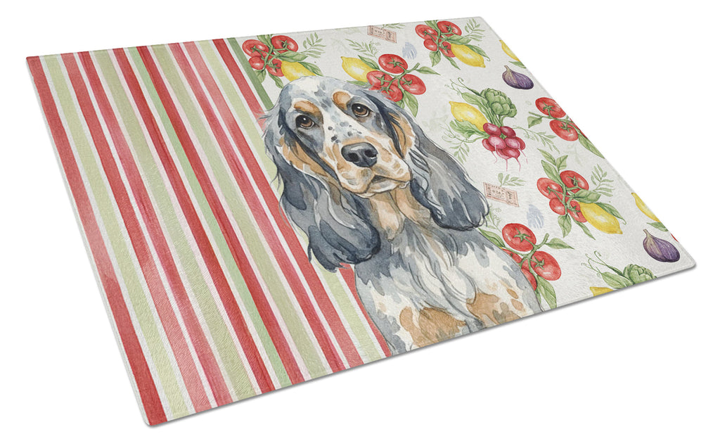 Blue Roan & Tan English Cocker Spaniel Vegetables Cutting Board Tempered Glass Kitchen Cutting Surface, Heat Resistant Chopping, Non-Slip Feet, Food Prep & Serving