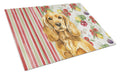 Golden English Cocker Spaniel Vegetables Cutting Board Tempered Glass Kitchen Cutting Surface, Heat Resistant Chopping, Non-Slip Feet, Food Prep & Serving