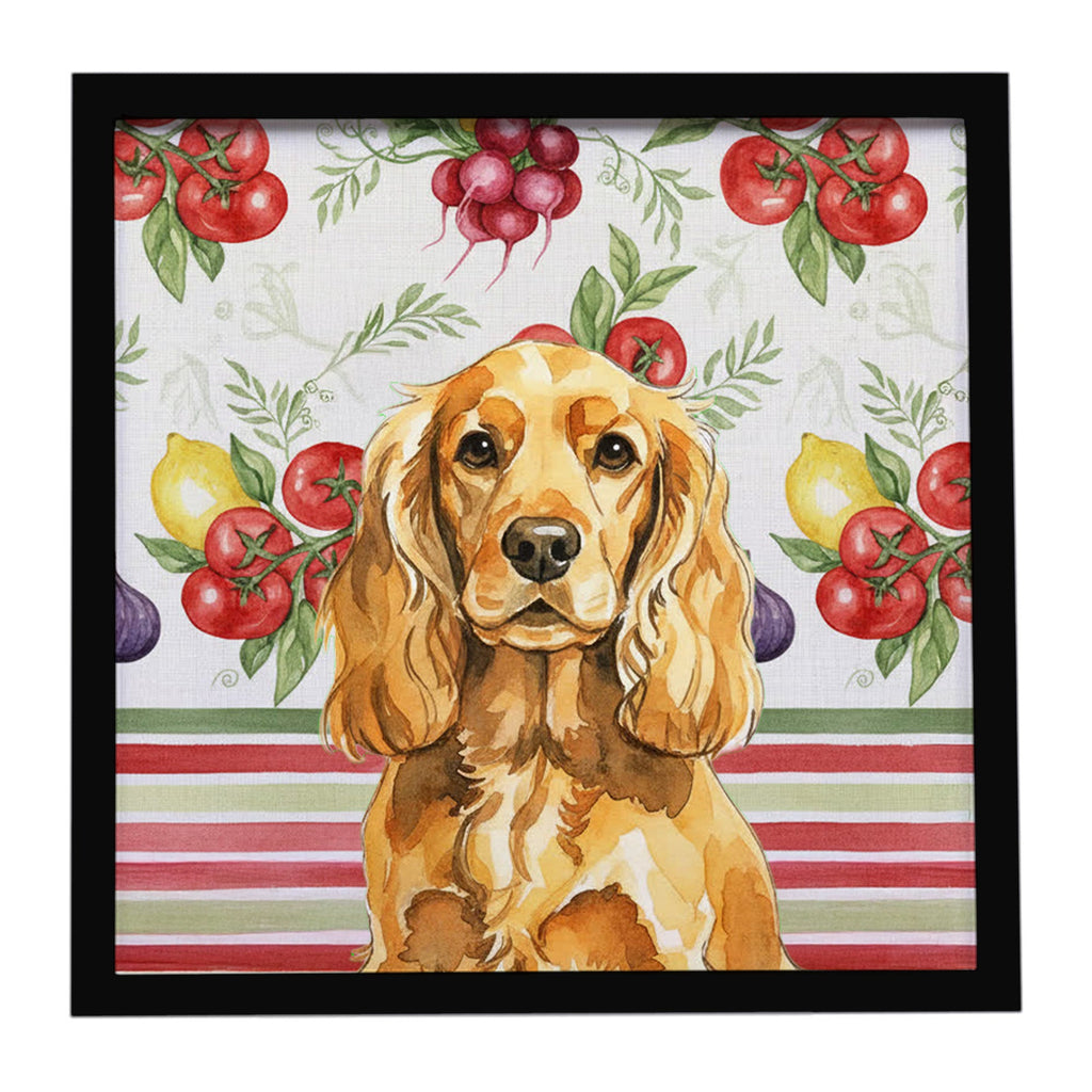 Golden English Cocker Spaniel Vegetables Framed Metal Print Bathroom, Kitchen, Office, Home Decor Wall Art Ready to Hang, Square, 8X8