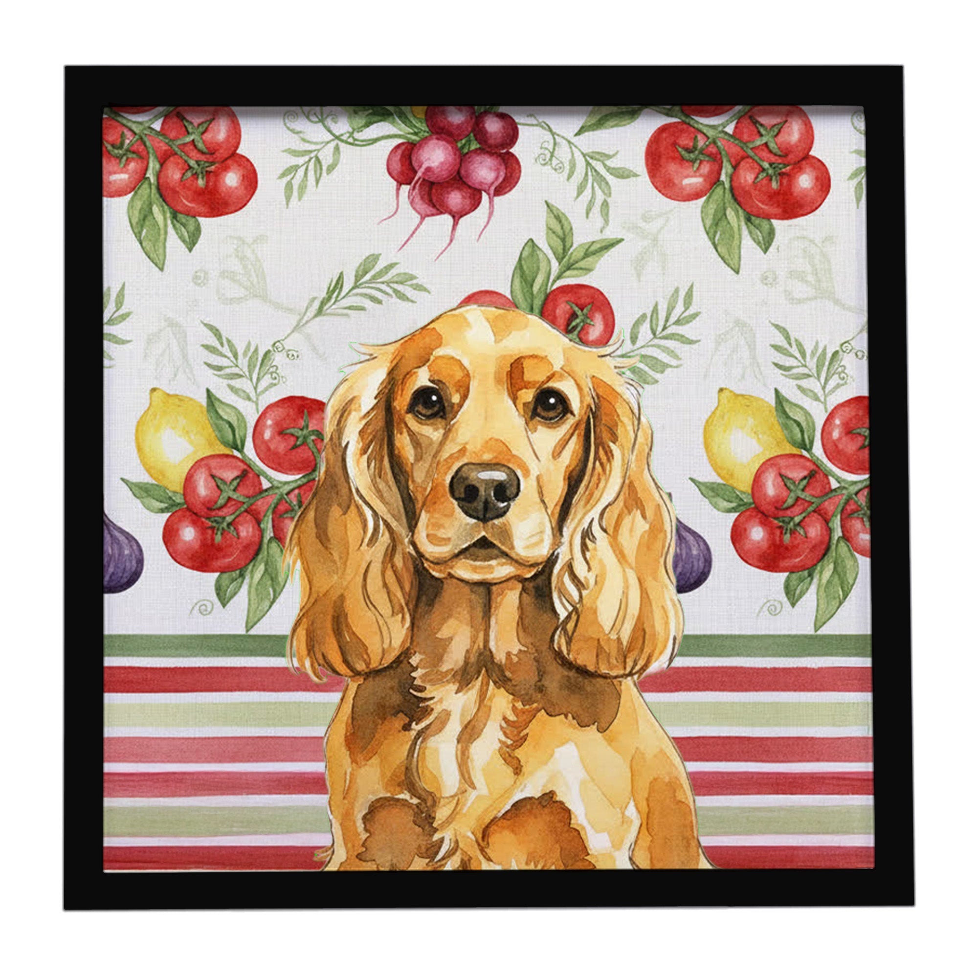 Golden English Cocker Spaniel Vegetables Framed Metal Print Bathroom, Kitchen, Office, Home Decor Wall Art Ready to Hang, Square, 8X8
