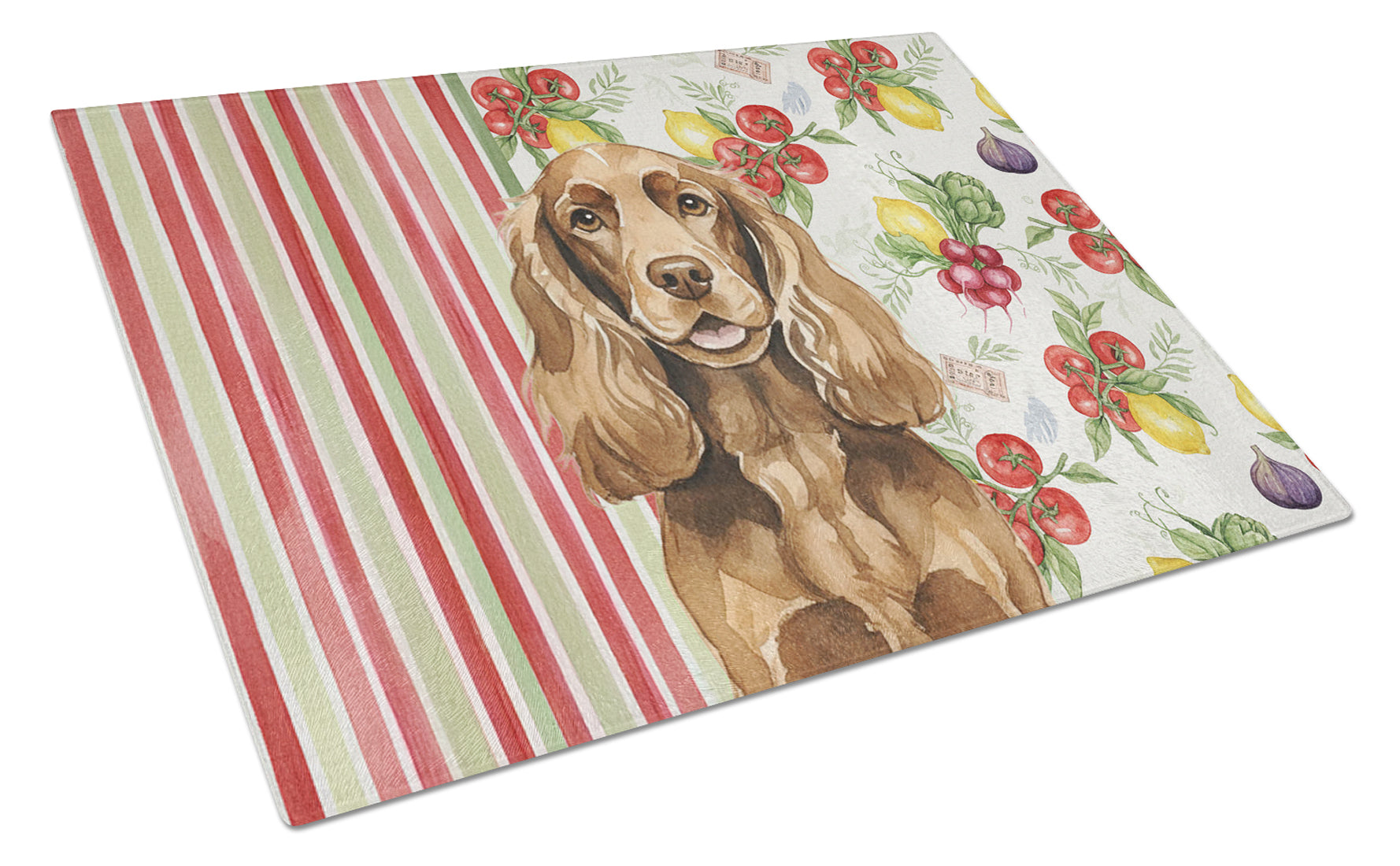 Liver English Cocker Spaniel Vegetables Cutting Board Tempered Glass Kitchen Cutting Surface, Heat Resistant Chopping, Non-Slip Feet, Food Prep & Serving