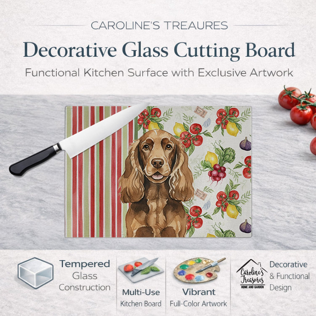 Liver English Cocker Spaniel Vegetables Cutting Board Tempered Glass Kitchen Cutting Surface, Heat Resistant Chopping, Non-Slip Feet, Food Prep & Serving