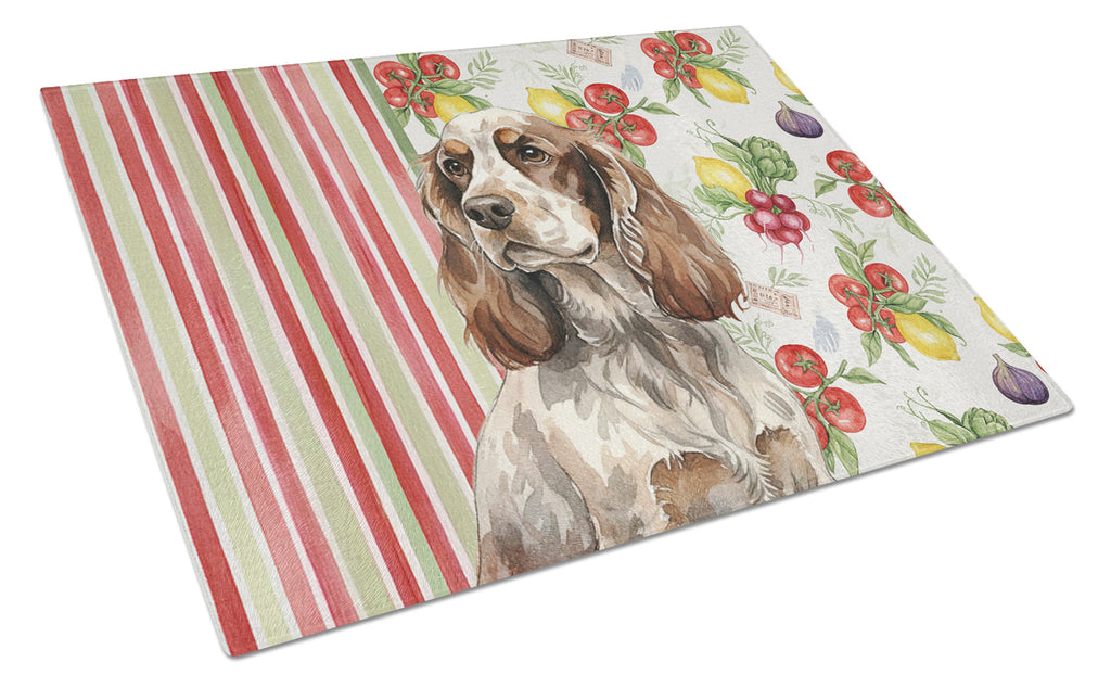 Liver Roan English Cocker Spaniel Vegetables Cutting Board Tempered Glass Kitchen Cutting Surface, Heat Resistant Chopping, Non-Slip Feet, Food Prep & Serving