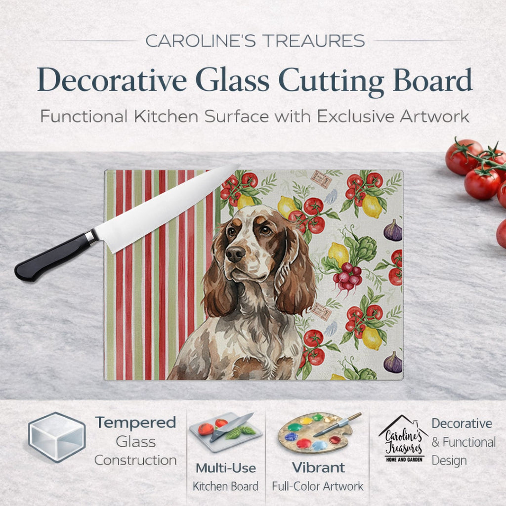 Liver Roan English Cocker Spaniel Vegetables Cutting Board Tempered Glass Kitchen Cutting Surface, Heat Resistant Chopping, Non-Slip Feet, Food Prep & Serving