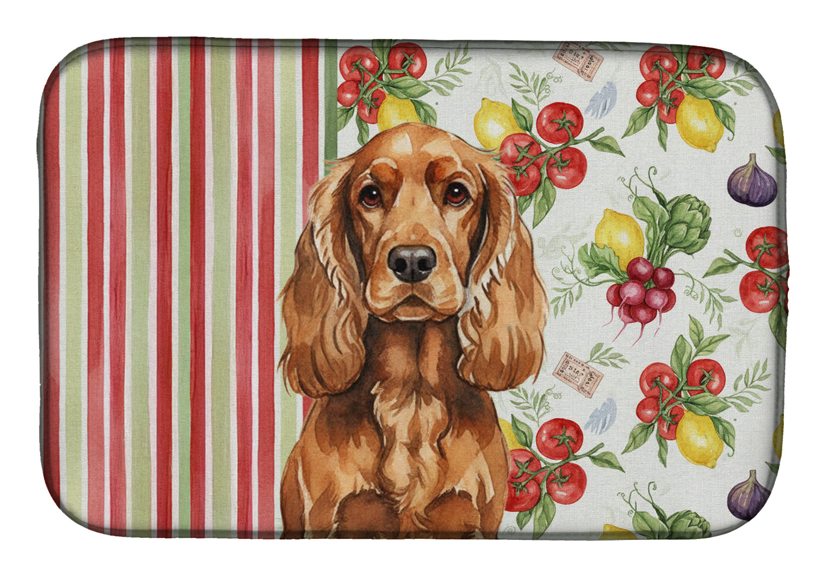 Red English Cocker Spaniel Vegetables Dish Drying Mat Absorbent Dish Drying Mat Pad for Kitchen Counter Dish Drainer Mat for Countertop, 14 x 21", Multicolor