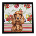 Red English Cocker Spaniel Vegetables Framed Metal Print Bathroom, Kitchen, Office, Home Decor Wall Art Ready to Hang, Square, 8X8