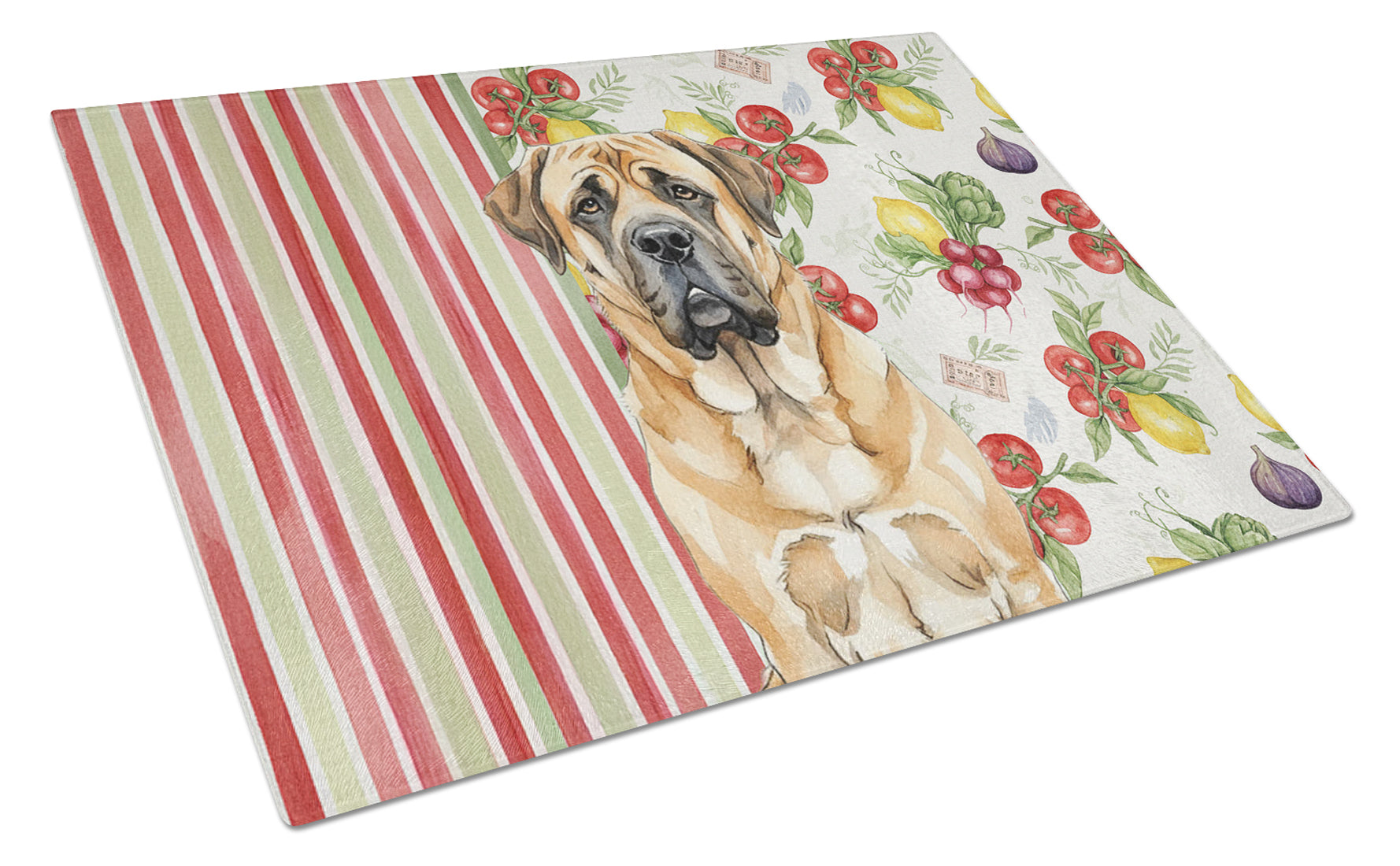 Apricot English Mastiff Vegetables Cutting Board Tempered Glass Kitchen Cutting Surface, Heat Resistant Chopping, Non-Slip Feet, Food Prep & Serving