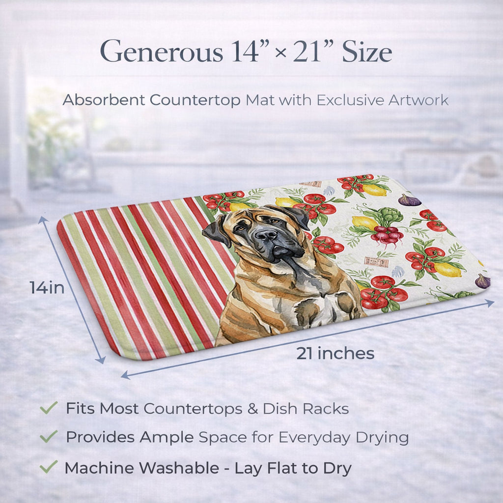 Brindle English Mastiff Vegetables Dish Drying Mat Absorbent Dish Drying Mat Pad for Kitchen Counter Dish Drainer Mat for Countertop, 14 x 21", Multicolor
