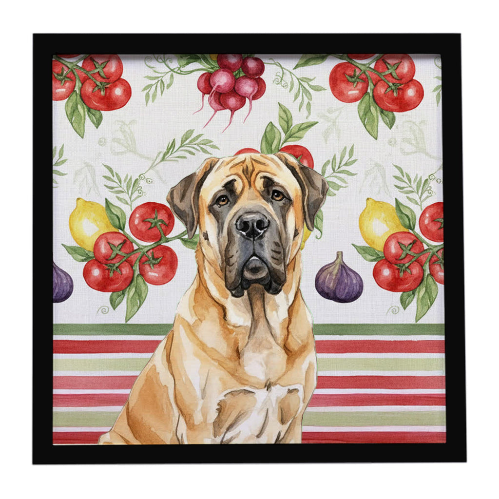 Fawn English Mastiff Vegetables Framed Metal Print Bathroom, Kitchen, Office, Home Decor Wall Art Ready to Hang, Square, 8X8