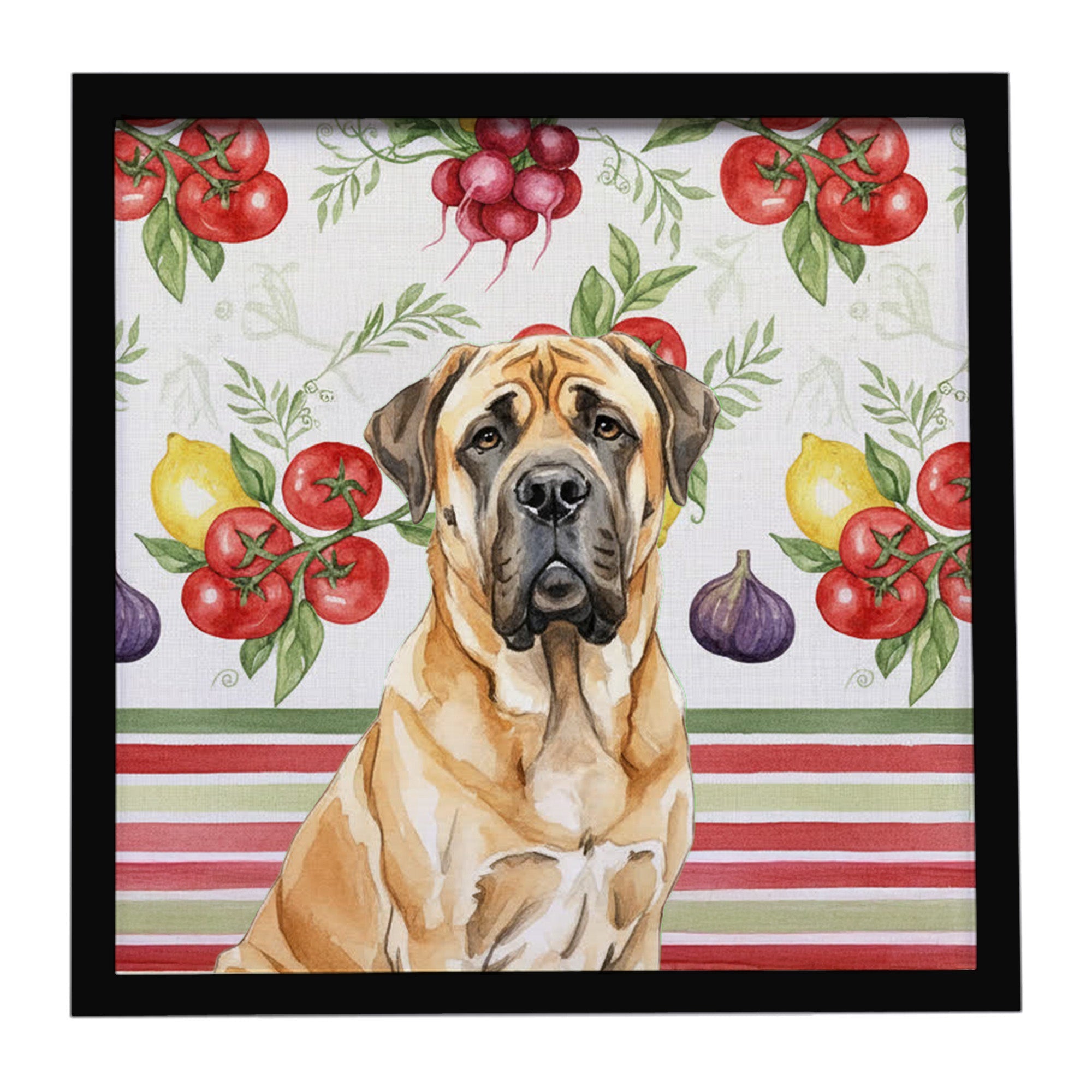 Fawn English Mastiff Vegetables Framed Metal Print Bathroom, Kitchen, Office, Home Decor Wall Art Ready to Hang, Square, 8X8