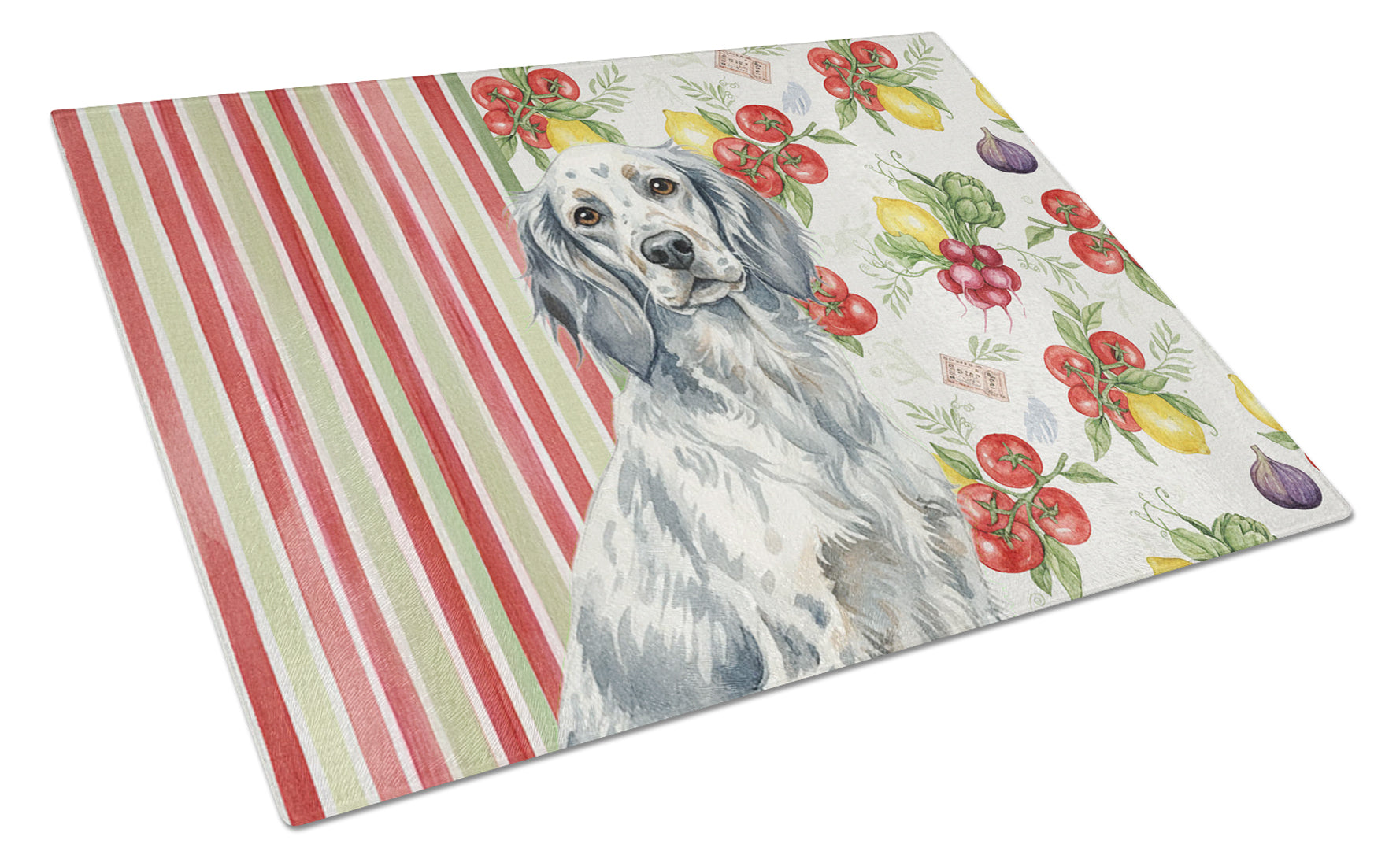 Blue Belton English Setter Vegetables Cutting Board Tempered Glass Kitchen Cutting Surface, Heat Resistant Chopping, Non-Slip Feet, Food Prep & Serving