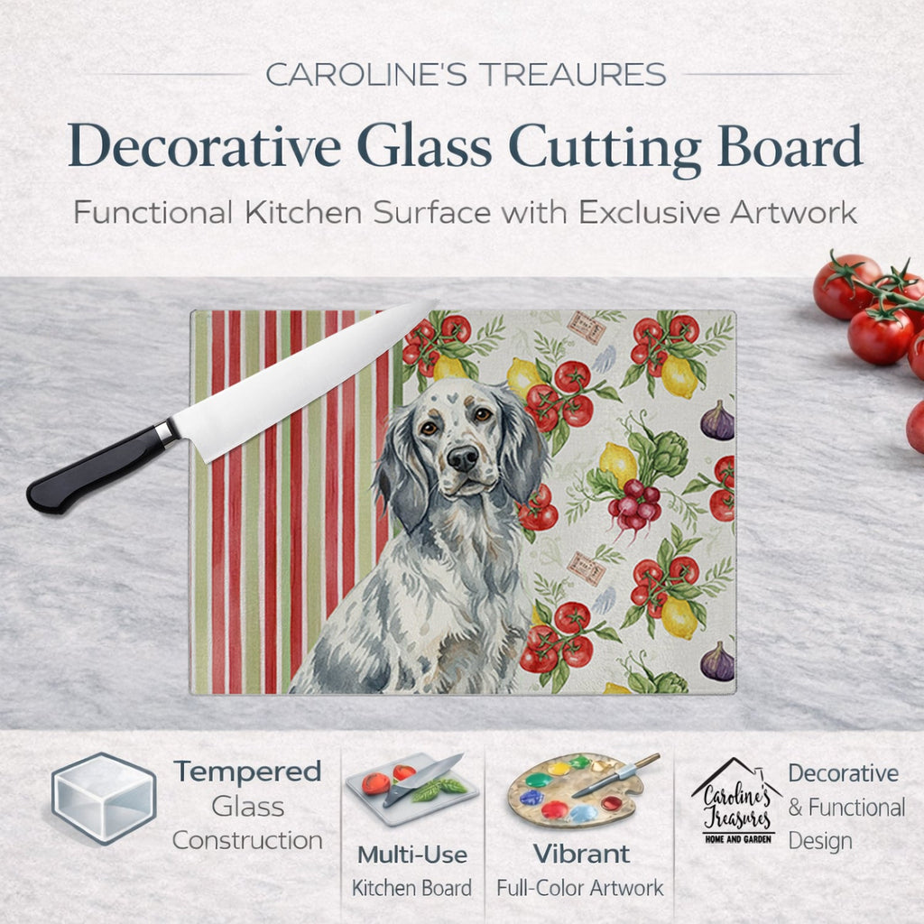Blue Belton English Setter Vegetables Cutting Board Tempered Glass Kitchen Cutting Surface, Heat Resistant Chopping, Non-Slip Feet, Food Prep & Serving