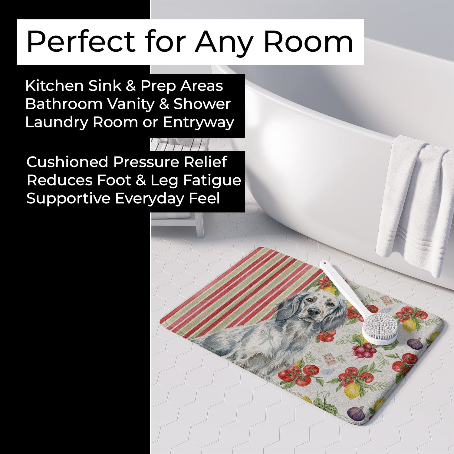 Blue Belton English Setter Vegetables Memory Foam Kitchen Mat Machine Washable Anti-Fatigue Cushion Comfort Bath or Kitchen Rug