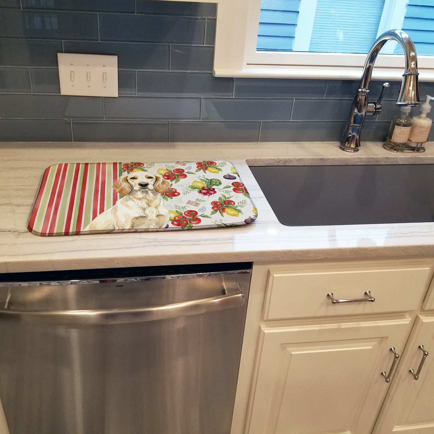 Lemon Belton English Setter Vegetables Dish Drying Mat Absorbent Dish Drying Mat Pad for Kitchen Counter Dish Drainer Mat for Countertop, 14 x 21", Multicolor
