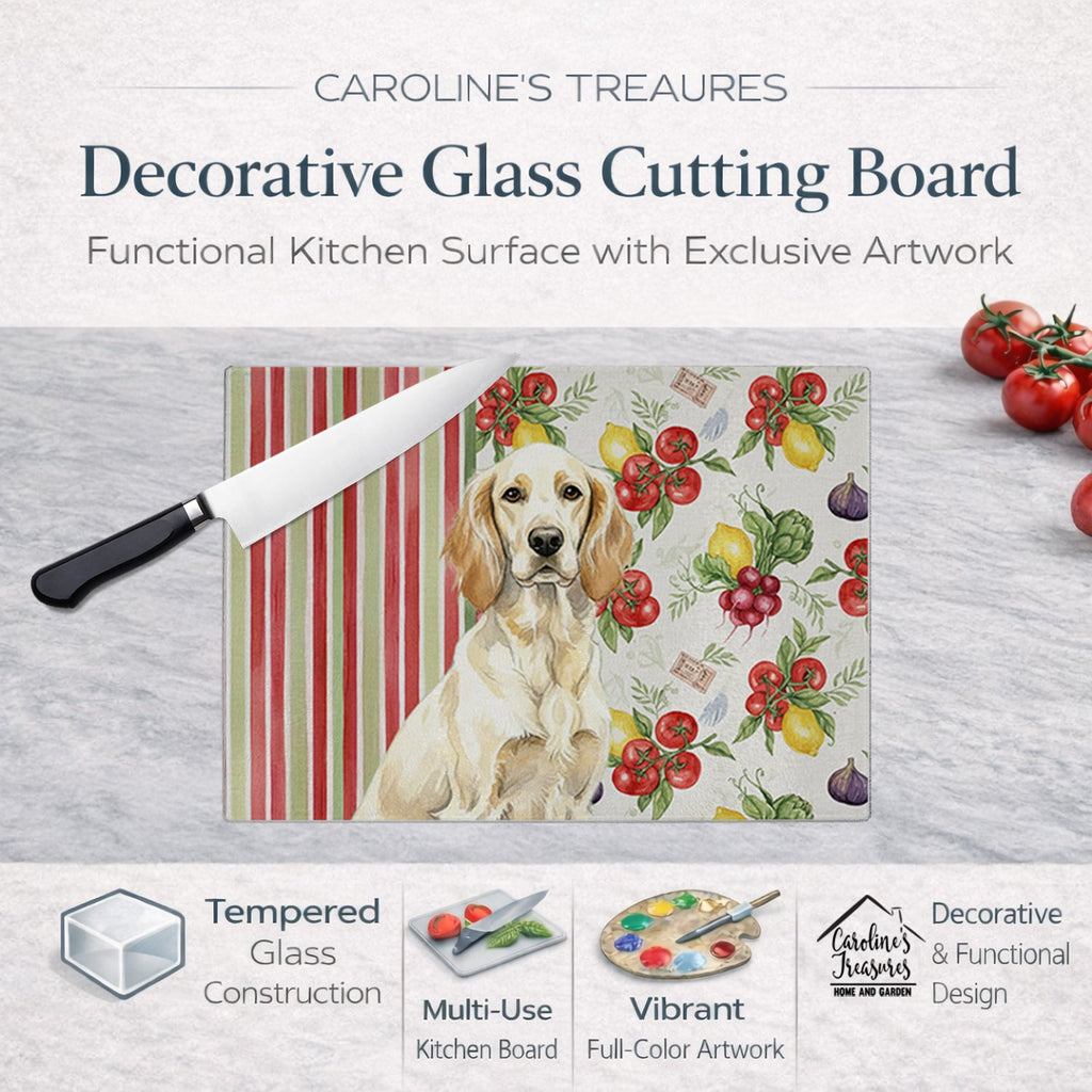 Lemon Belton English Setter Vegetables Cutting Board Tempered Glass Kitchen Cutting Surface, Heat Resistant Chopping, Non-Slip Feet, Food Prep & Serving