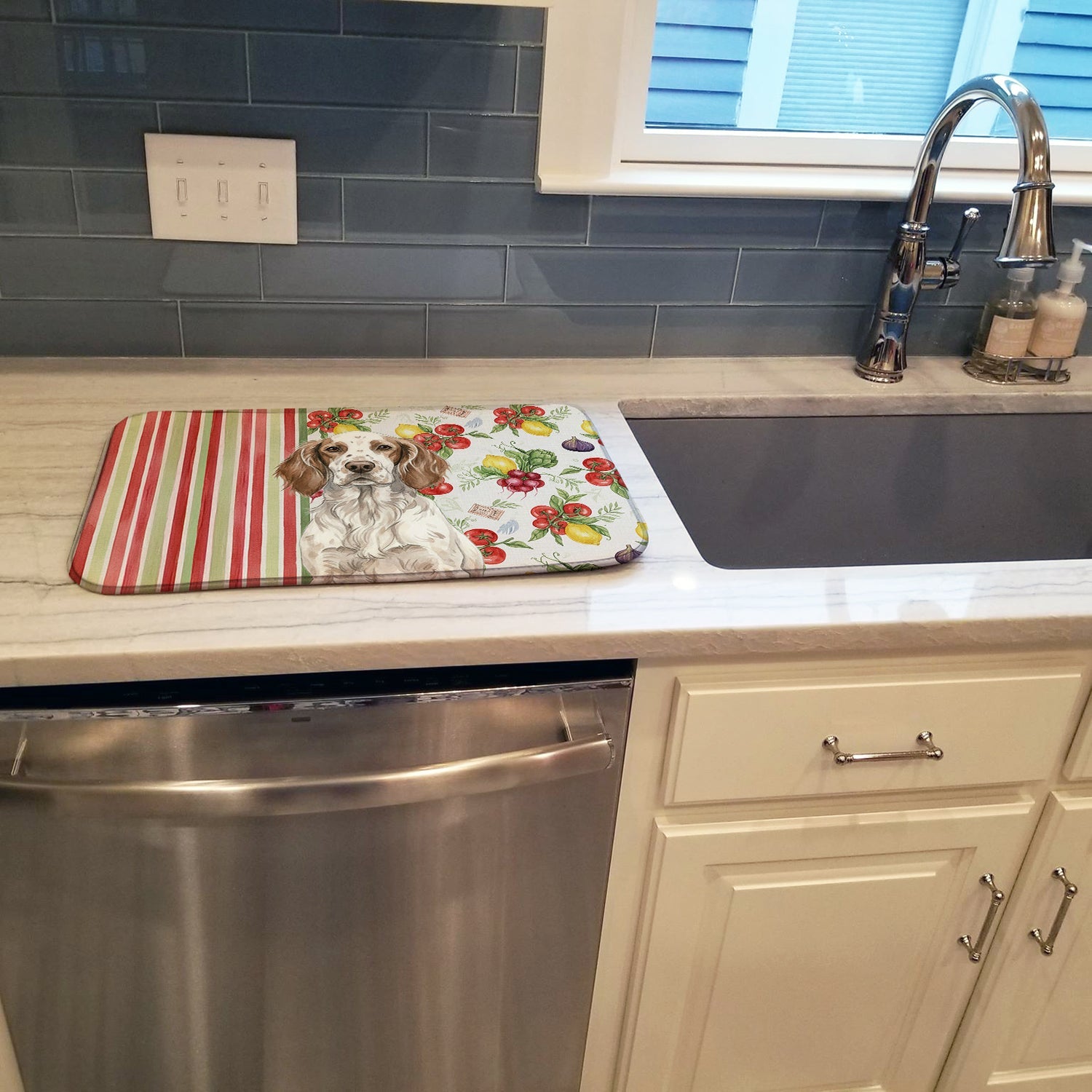 Liver Belton English Setter Vegetables Dish Drying Mat Absorbent Dish Drying Mat Pad for Kitchen Counter Dish Drainer Mat for Countertop, 14 x 21", Multicolor