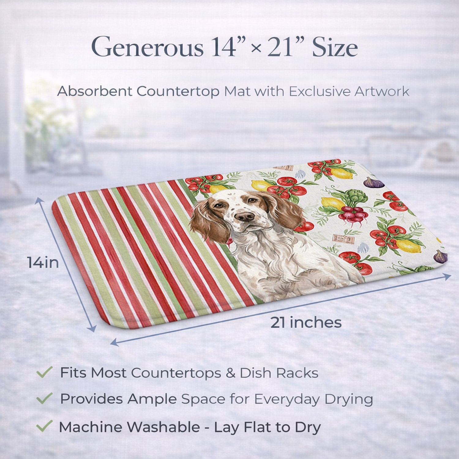 Liver Belton English Setter Vegetables Dish Drying Mat Absorbent Dish Drying Mat Pad for Kitchen Counter Dish Drainer Mat for Countertop, 14 x 21", Multicolor