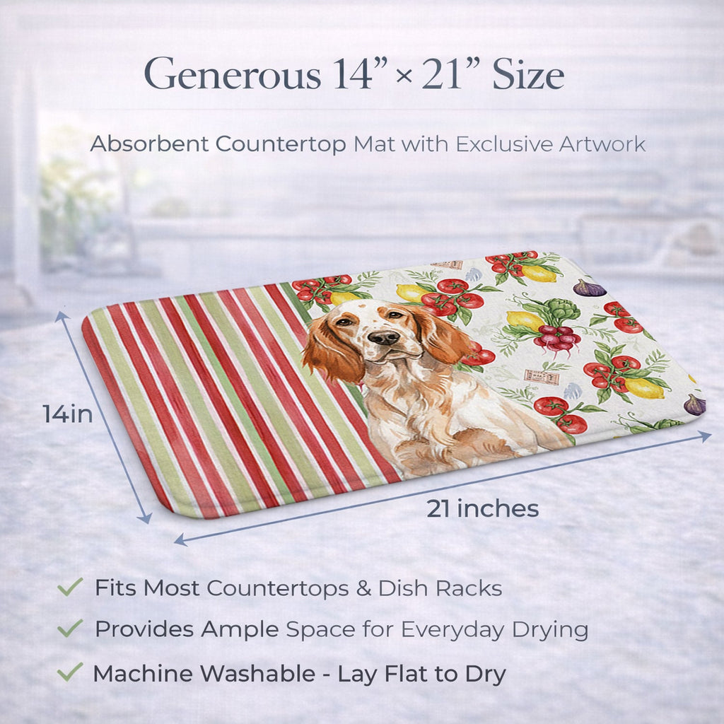 Orange Belton English Setter Vegetables Dish Drying Mat Absorbent Dish Drying Mat Pad for Kitchen Counter Dish Drainer Mat for Countertop, 14 x 21", Multicolor