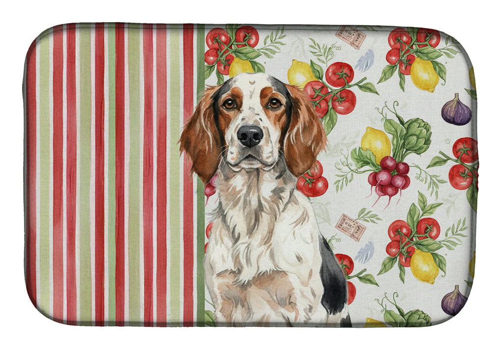 Tricolor English Setter Vegetables Dish Drying Mat Absorbent Dish Drying Mat Pad for Kitchen Counter Dish Drainer Mat for Countertop, 14 x 21", Multicolor