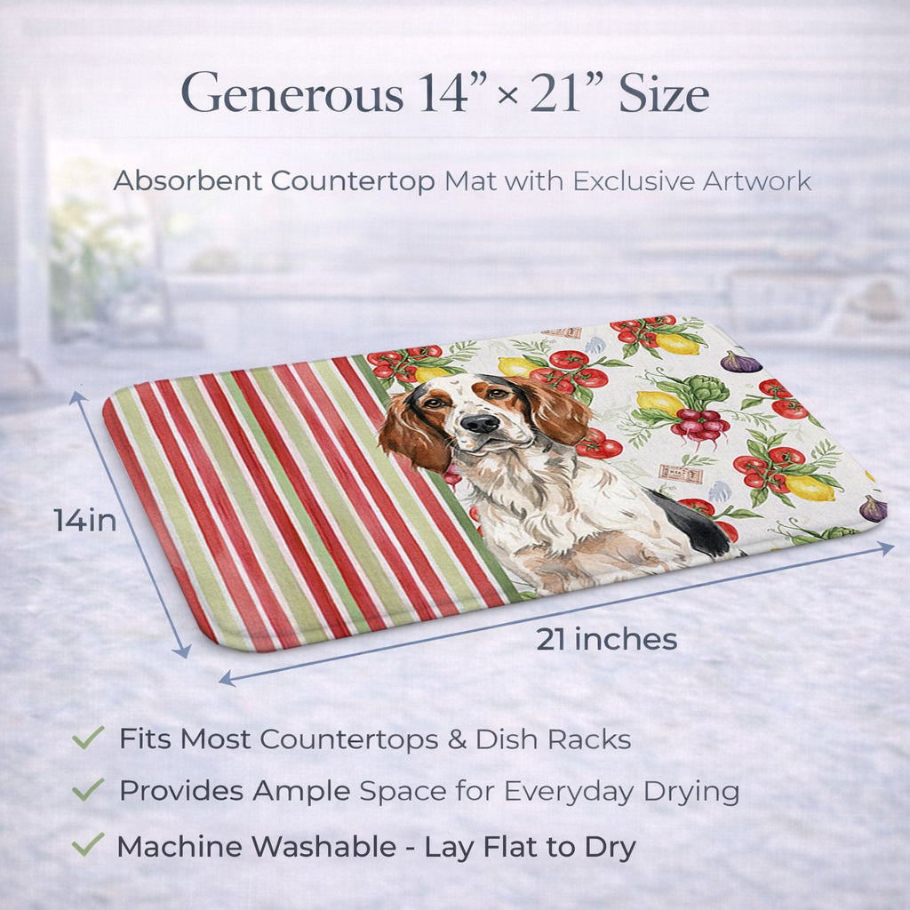 Tricolor English Setter Vegetables Dish Drying Mat Absorbent Dish Drying Mat Pad for Kitchen Counter Dish Drainer Mat for Countertop, 14 x 21", Multicolor
