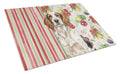 Tricolor English Setter Vegetables Cutting Board Tempered Glass Kitchen Cutting Surface, Heat Resistant Chopping, Non-Slip Feet, Food Prep & Serving
