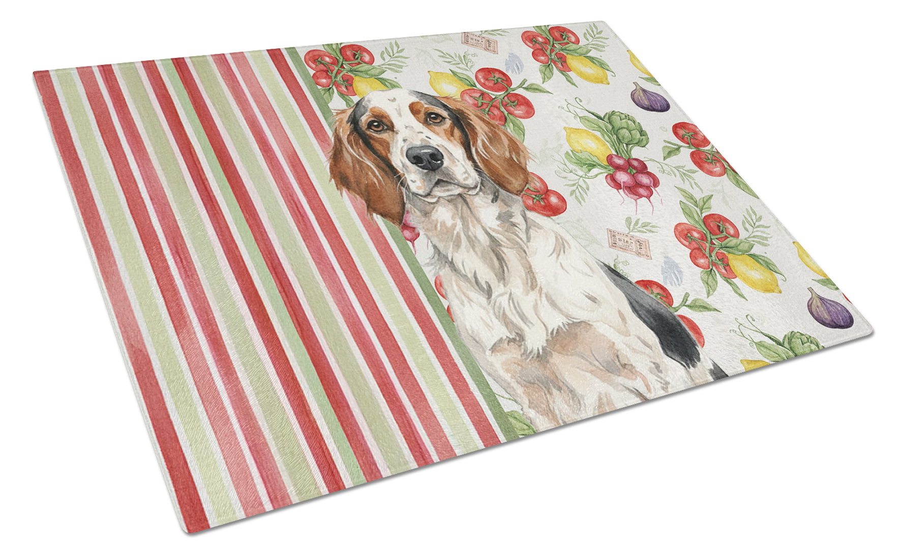 Tricolor English Setter Vegetables Cutting Board Tempered Glass Kitchen Cutting Surface, Heat Resistant Chopping, Non-Slip Feet, Food Prep & Serving