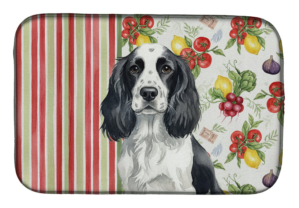 Black and White English Springer Spaniel Vegetables Dish Drying Mat Absorbent Dish Drying Mat Pad for Kitchen Counter Dish Drainer Mat for Countertop, 14 x 21", Multicolor