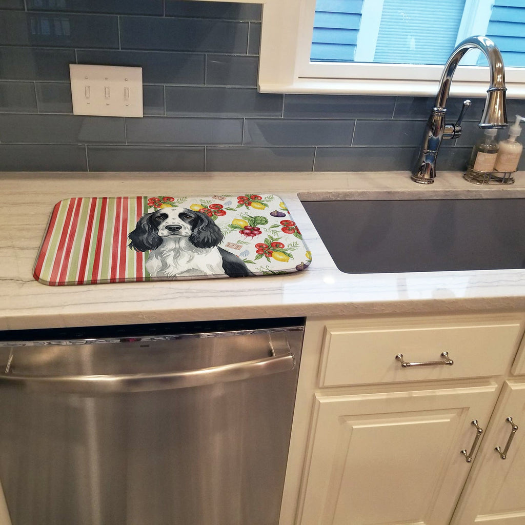 Black and White English Springer Spaniel Vegetables Dish Drying Mat Absorbent Dish Drying Mat Pad for Kitchen Counter Dish Drainer Mat for Countertop, 14 x 21", Multicolor