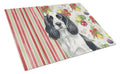 Black and White English Springer Spaniel Vegetables Cutting Board Tempered Glass Kitchen Cutting Surface, Heat Resistant Chopping, Non-Slip Feet, Food Prep & Serving