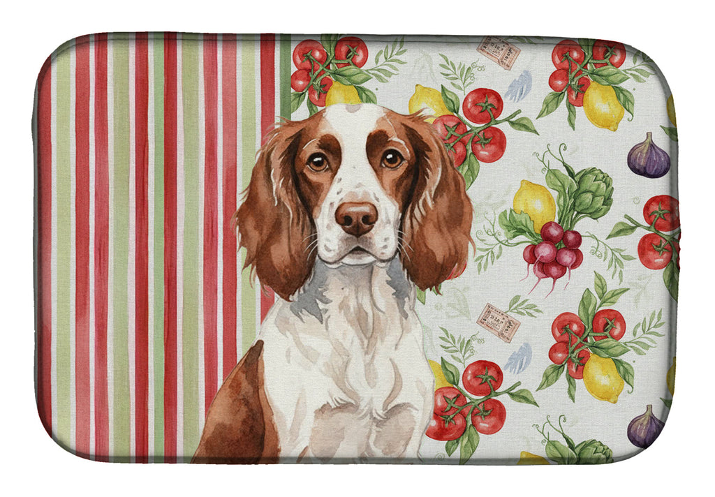 Liver and White English Springer Spaniel Vegetables Dish Drying Mat Absorbent Dish Drying Mat Pad for Kitchen Counter Dish Drainer Mat for Countertop, 14 x 21", Multicolor