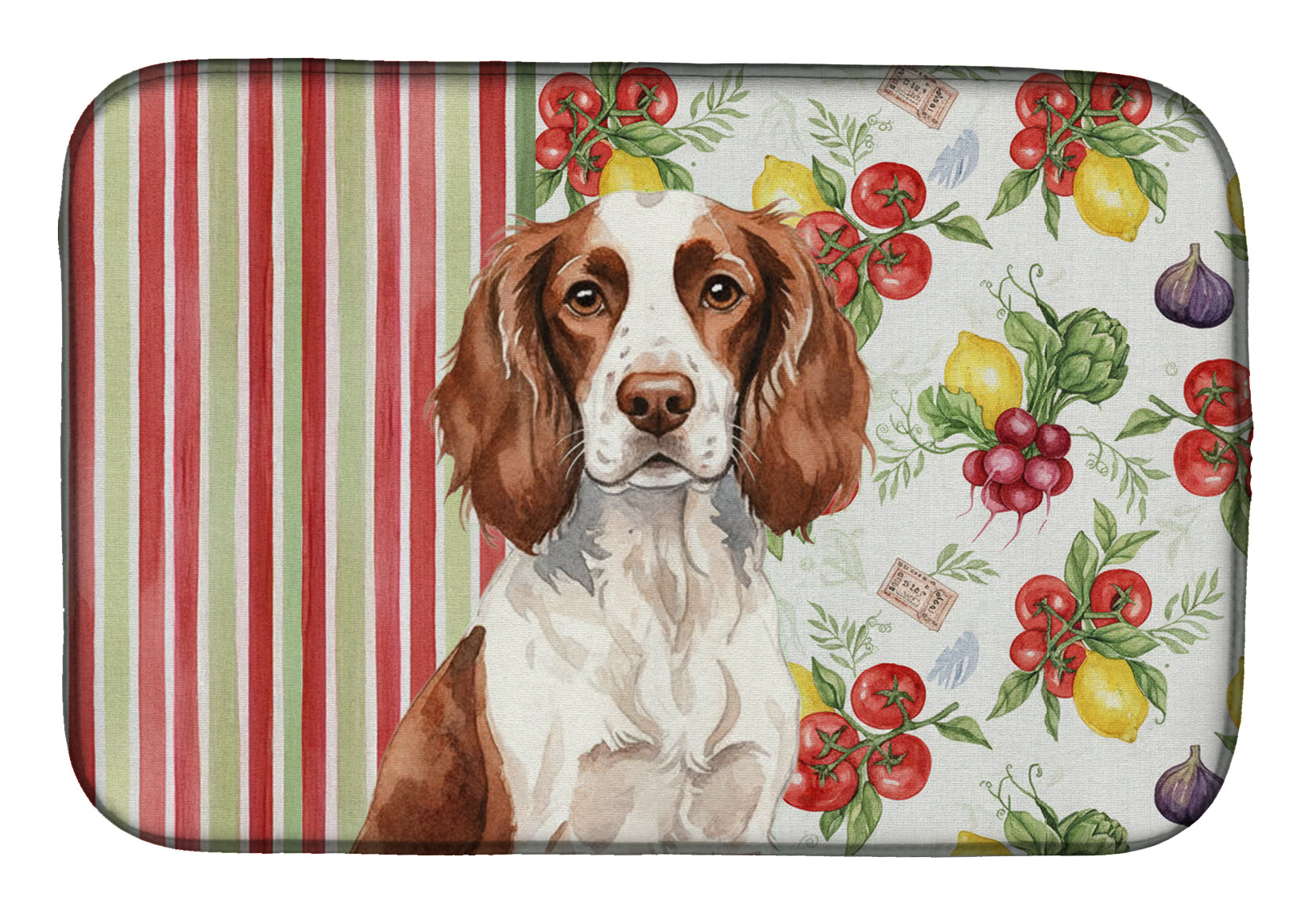 Liver and White English Springer Spaniel Vegetables Dish Drying Mat Absorbent Dish Drying Mat Pad for Kitchen Counter Dish Drainer Mat for Countertop, 14 x 21", Multicolor